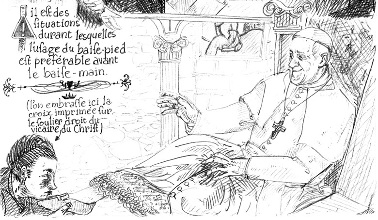 Vignette de la bande dessinée de Yacine Gouaref, dit Hyacinthus, Baiser en bonne société, pour la revue Tout savoir faire.
