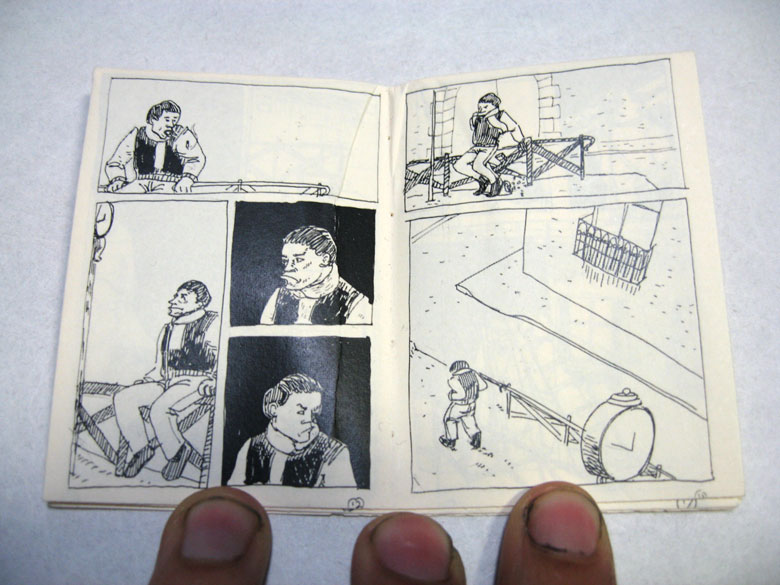 Double page de bande dessinée auto-éditée par Yacine Gouaref dit Hyacinthus : Rendez-vous galant.