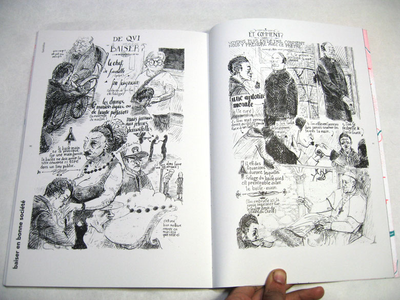 Double page de la bande dessinée Baiser en bonne sociétée réalisée par Yacine Gouaref, dit Hyacinthus, pour la revue Tout.