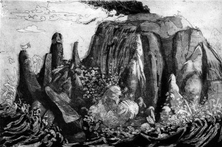 La cascade aux vaches de mer, gravure de Hyacinthus (Yacine Gouaref)